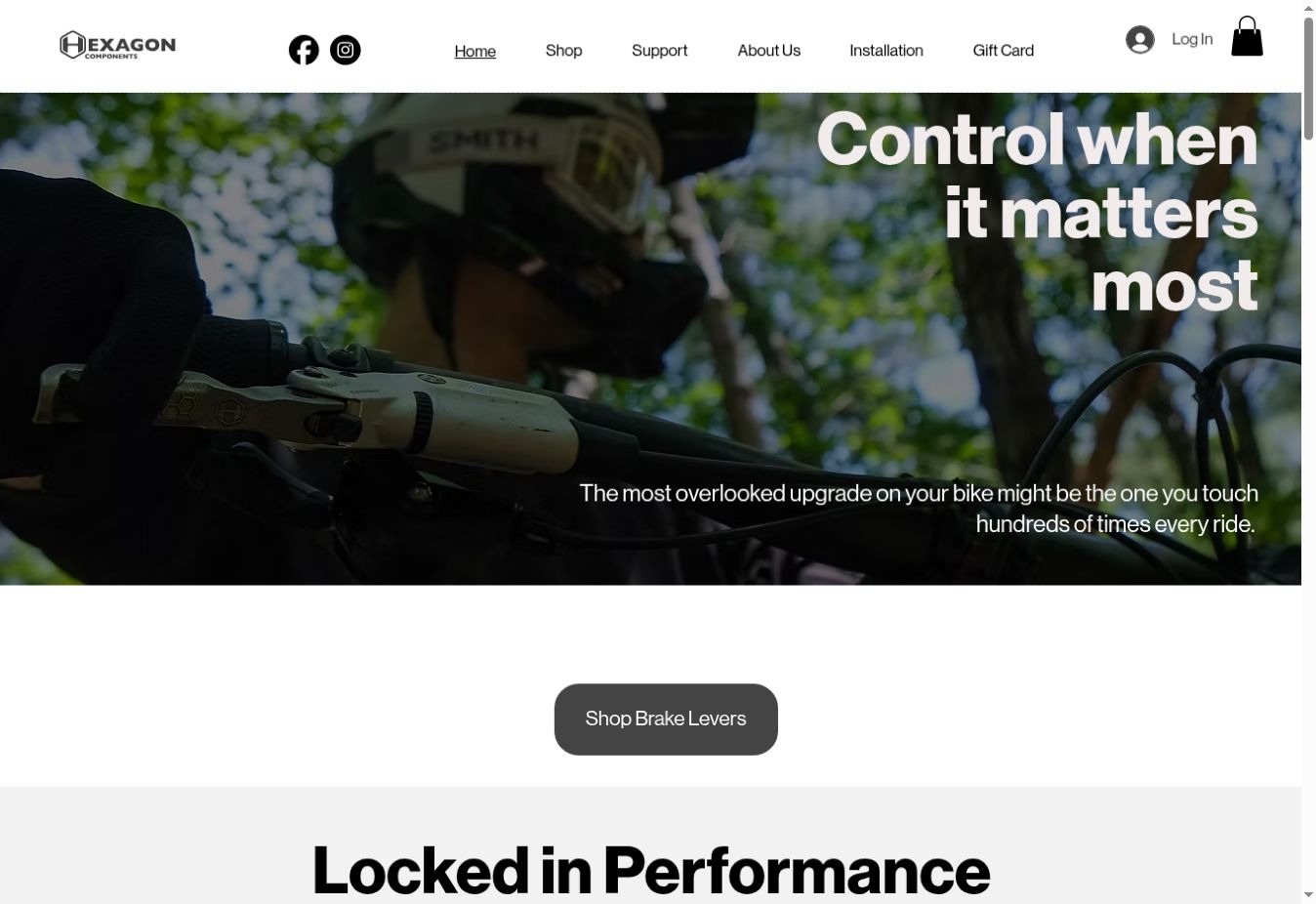 Hexagon Components website with mountain bike rider hero